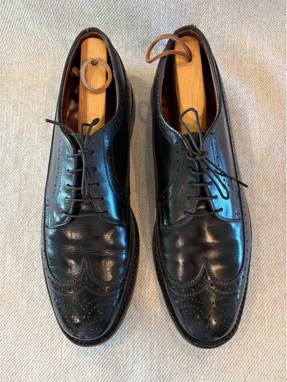 Vintage Hanover LB Sheppard Men's 11 D Black Leather Longwing Gunboat V-Cleat